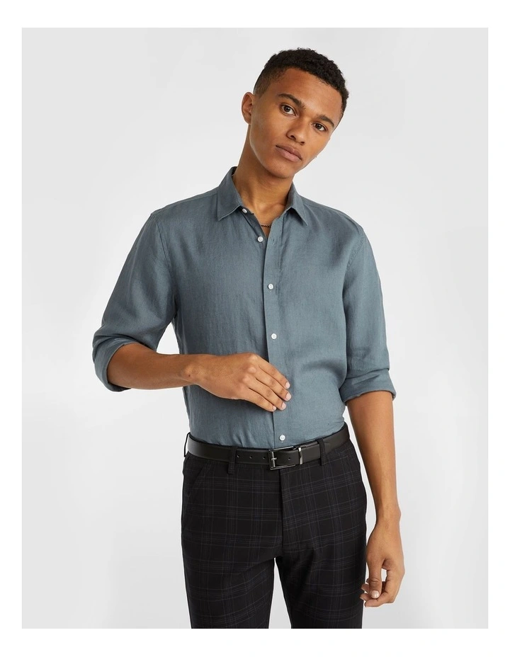 West Hampton Pure Linen Long Sleeve Shirt Teal