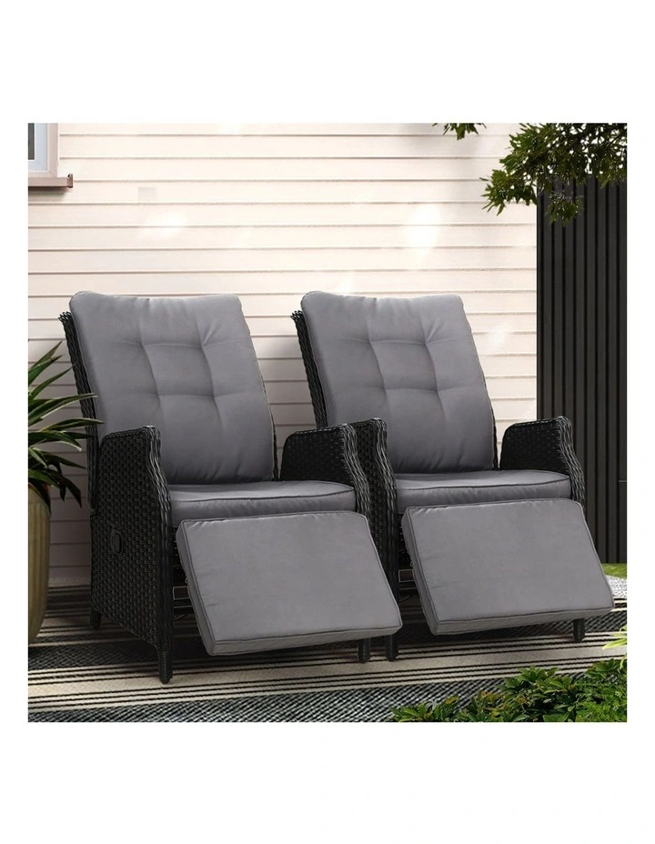 Outdoor Furniture Adjustable Recliner Chairs 2 Pack in Black