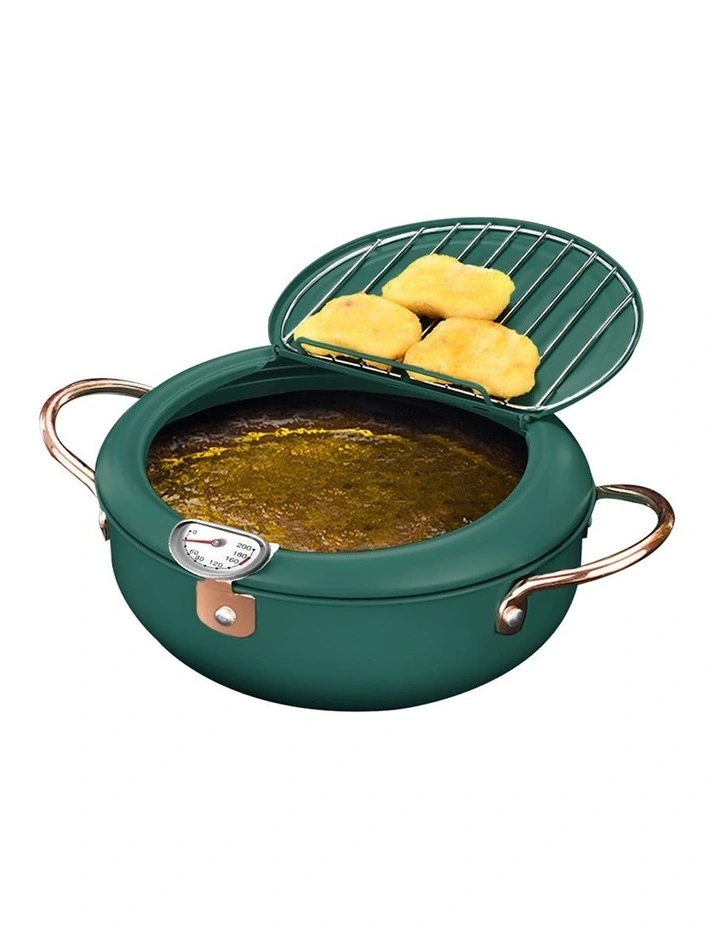 Japanese Deep Frying Pot Tempura Fryer Pan Stainless Steel 24cm in Green