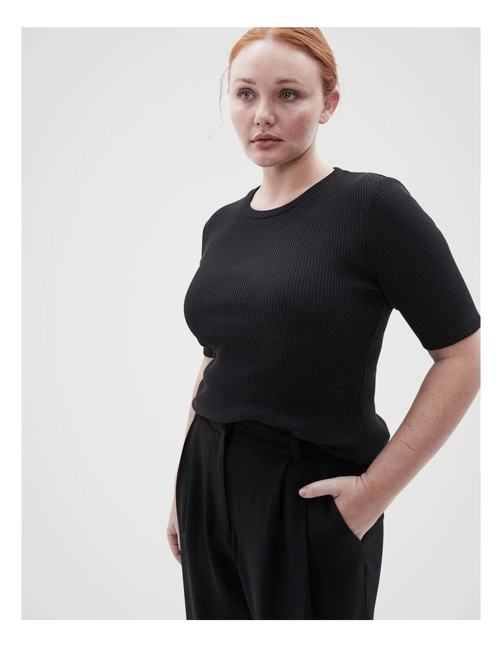 Metallic Rib Tee in Black