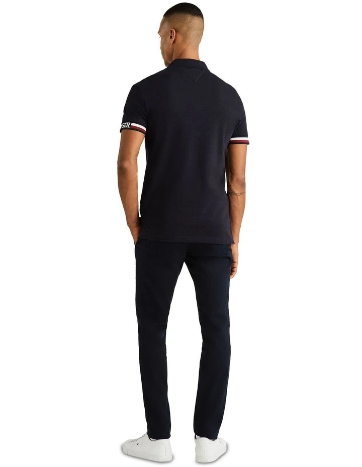 Monotype Flag Cuff Slim Fit Polo Shirt in Navy
