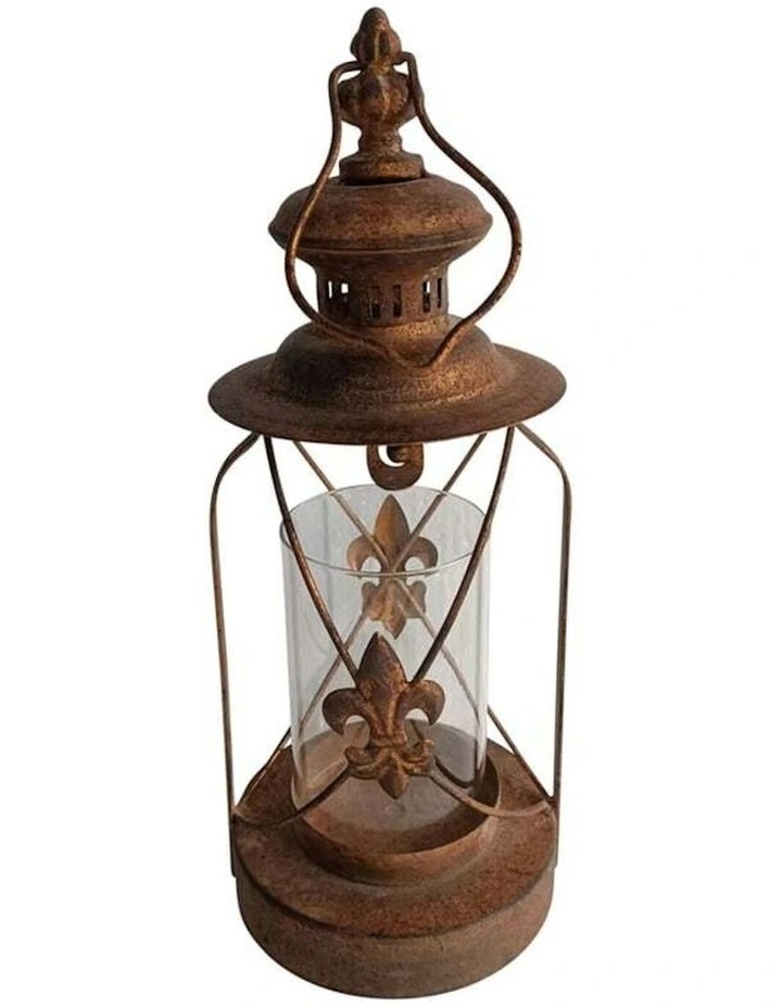 Vintage Metal Lantern With Fleur Design in Multi