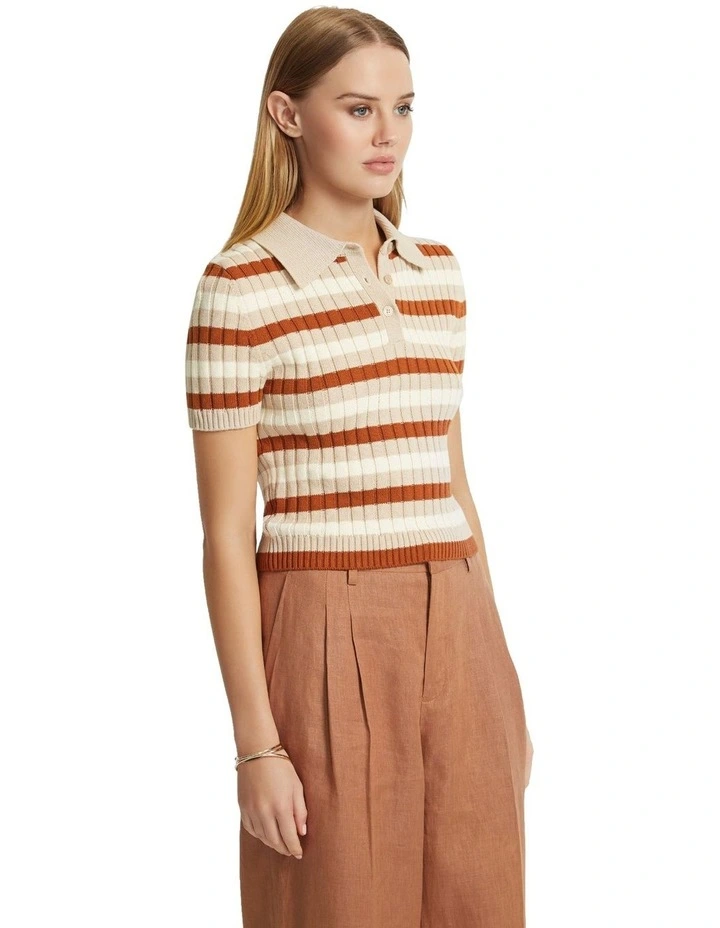 Marley Cotton Striped Polo in Sand