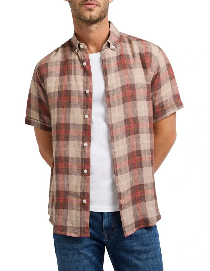 Indy Linen Check Shirt in Terracotta Check