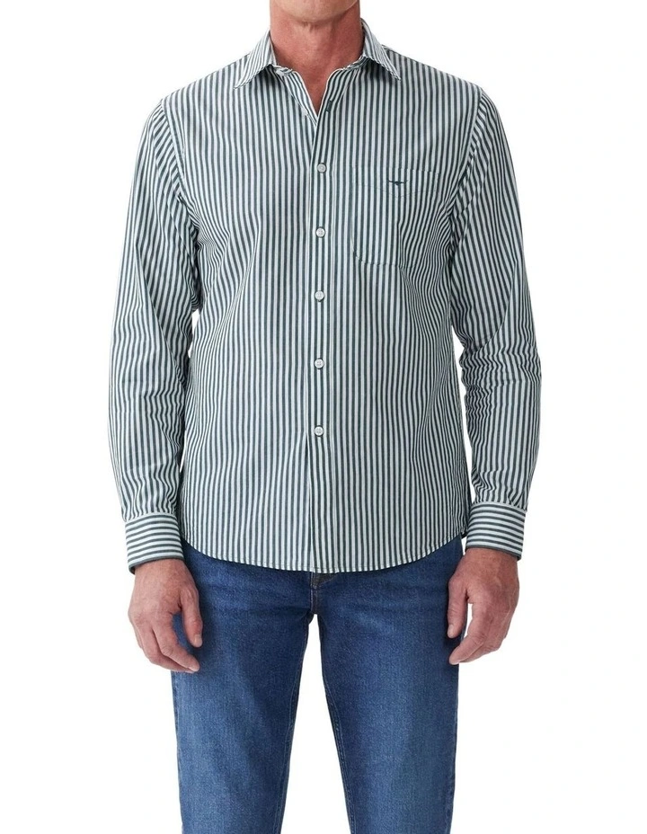 Regular Stripe Long Sleeve Shirt in Green/White