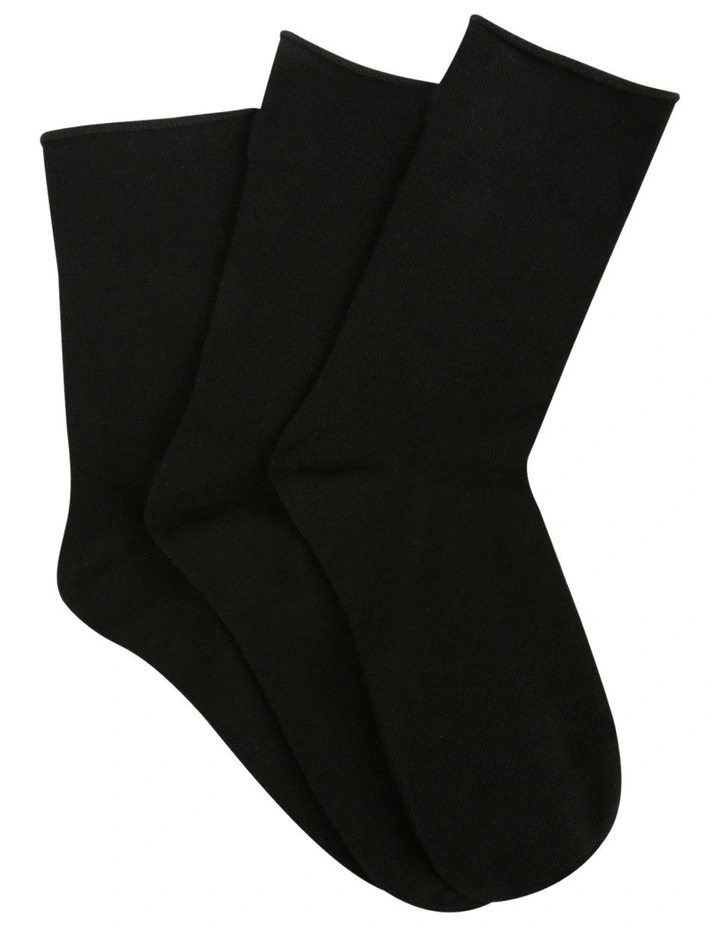 Cotton Blend Comfy Crew Length 3 Pair Socks in Black