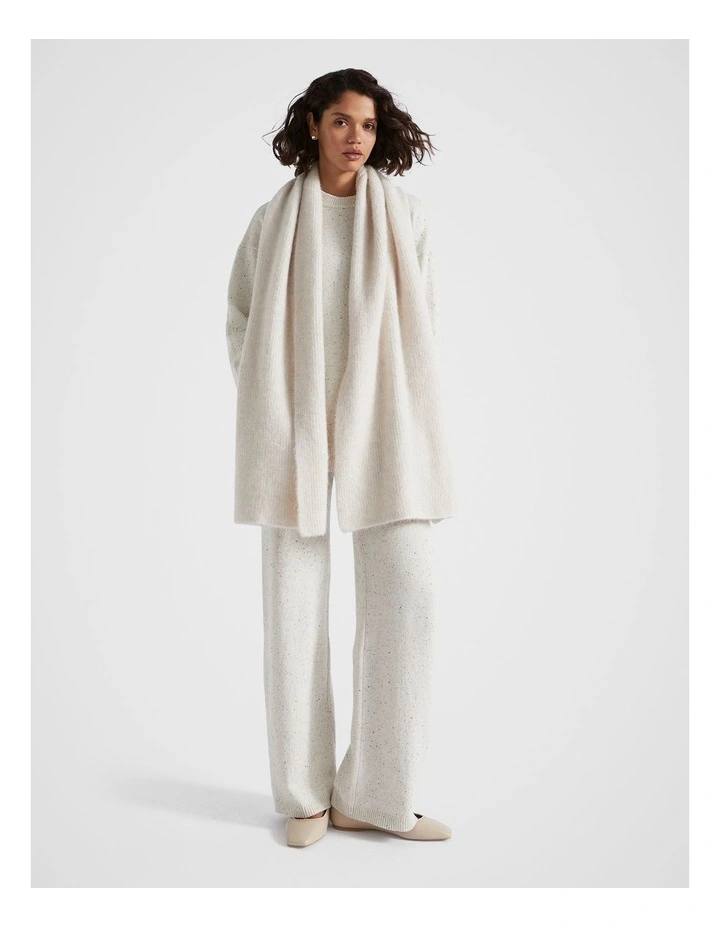 Fluffy Knit Rib Scarf in Oat