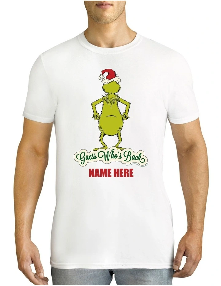Men's Dr.Seuss Guess Who's Back Xmas Personalised Cotton T Shirt