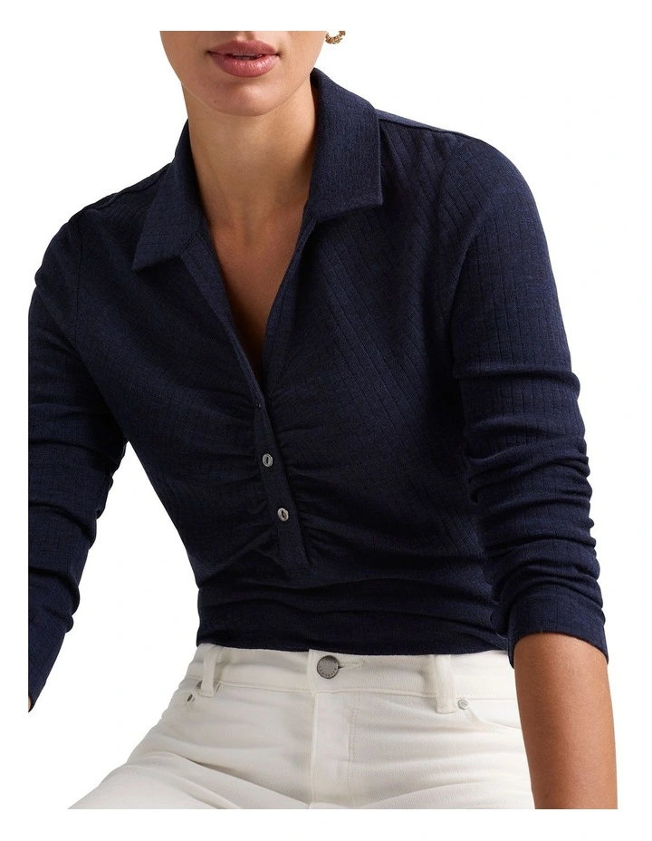 Uma Rib Wool Top in Midnight