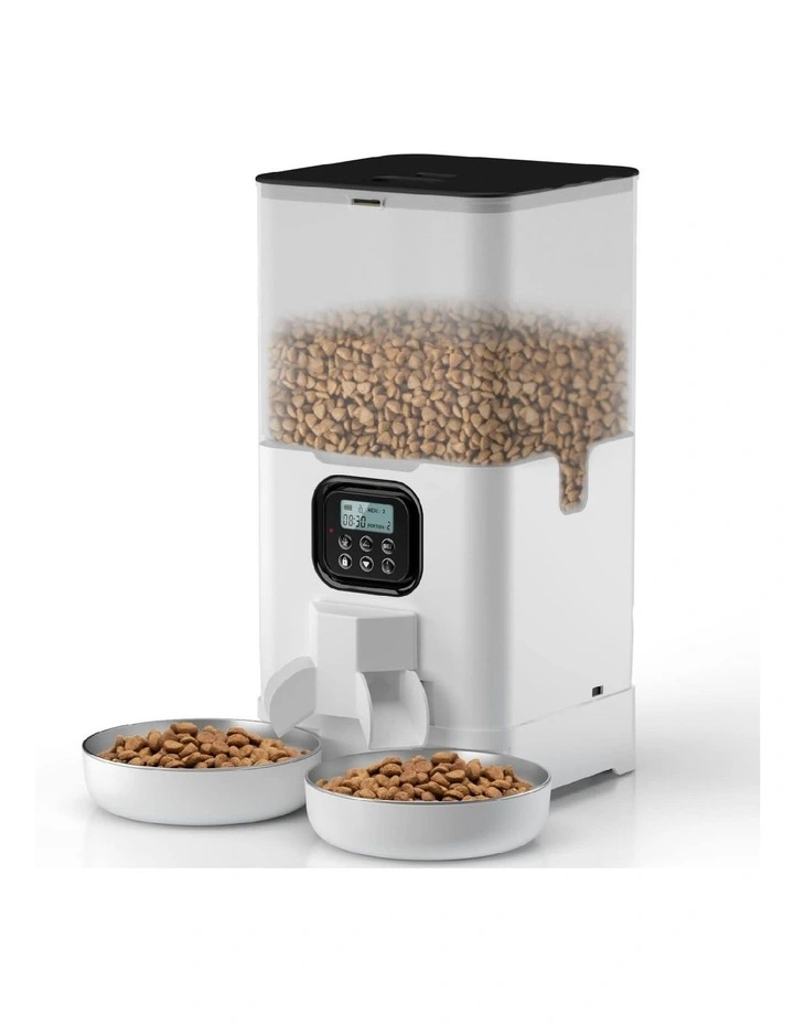 Two-Way Splitter Automatic Pet Feeder in White