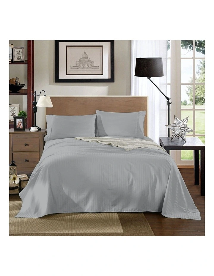 1200 Thread Count 100% Egyptian Cotton Sheet Set Stripe Hotel GradeSliver