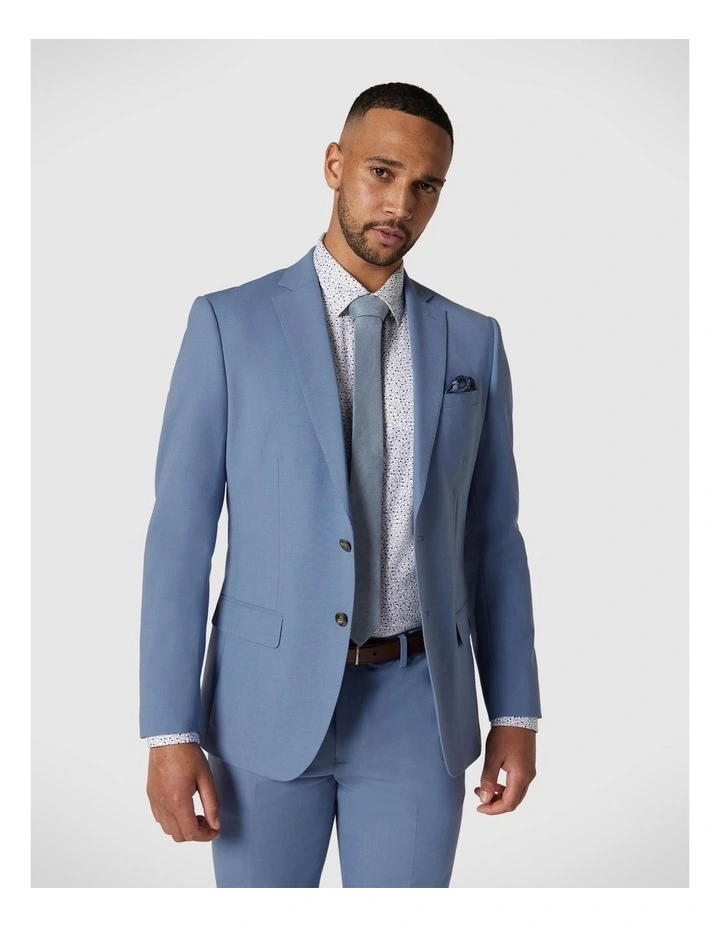 Slim Stretch Wool Blend Tailored Jacket in Slate Blue