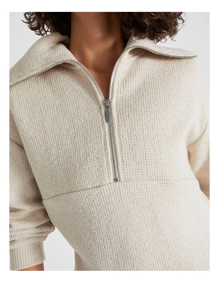 Textured Zip Thru Sweater in Oat Twist