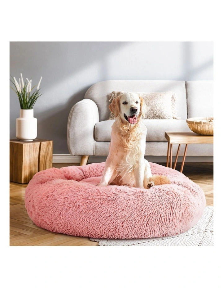 Calming Plush Pet Bed Large 90cm in Pink