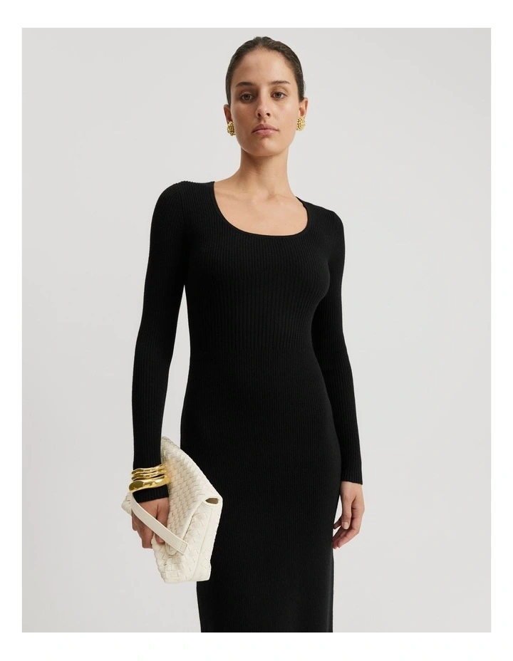 Organically Grown Cotton Scoop Neck Knit Dress in Black