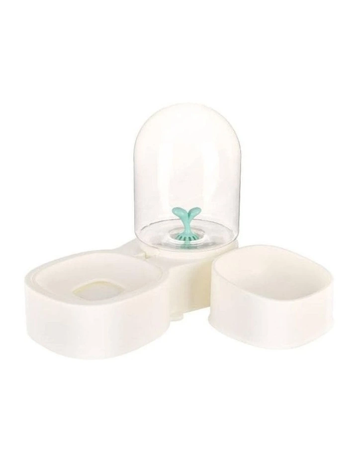 Mangosteen Pet Dog Single Plastic Bowl With Water Dispenser in White