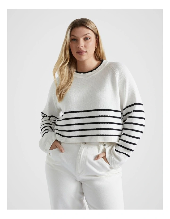 Stripe Crop Knit in Cloud Cream