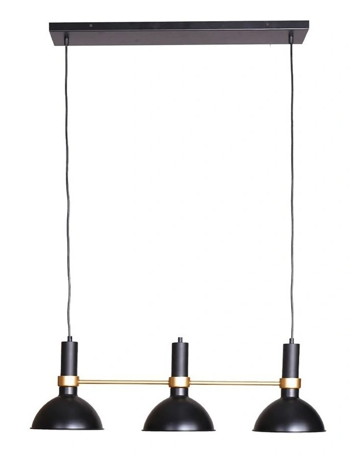 3-Light Metal Retro Style Pendant Lamp in Black