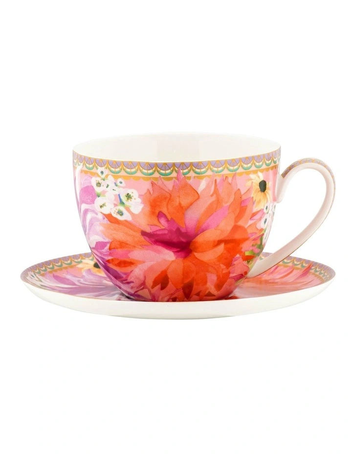 Teas & C's Dahlia Daze Breakfast Cup And Saucer Gift Boxed 480ml in Multi