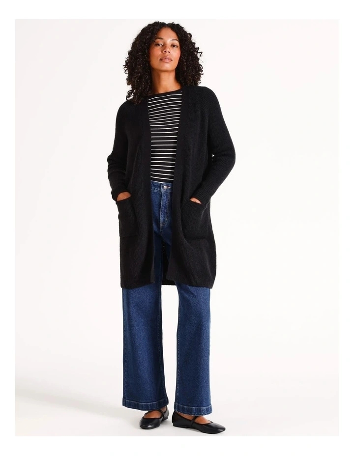 Ribbed Longline Cardigan in Charcoal