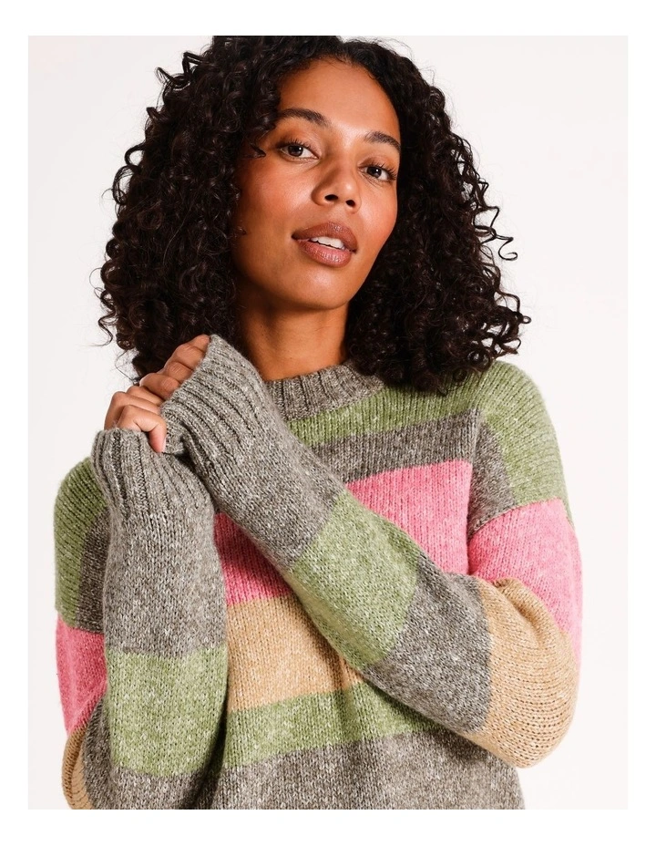 Recycled Blend Chunky Stand Neck Colourblock Jumper in Assorted