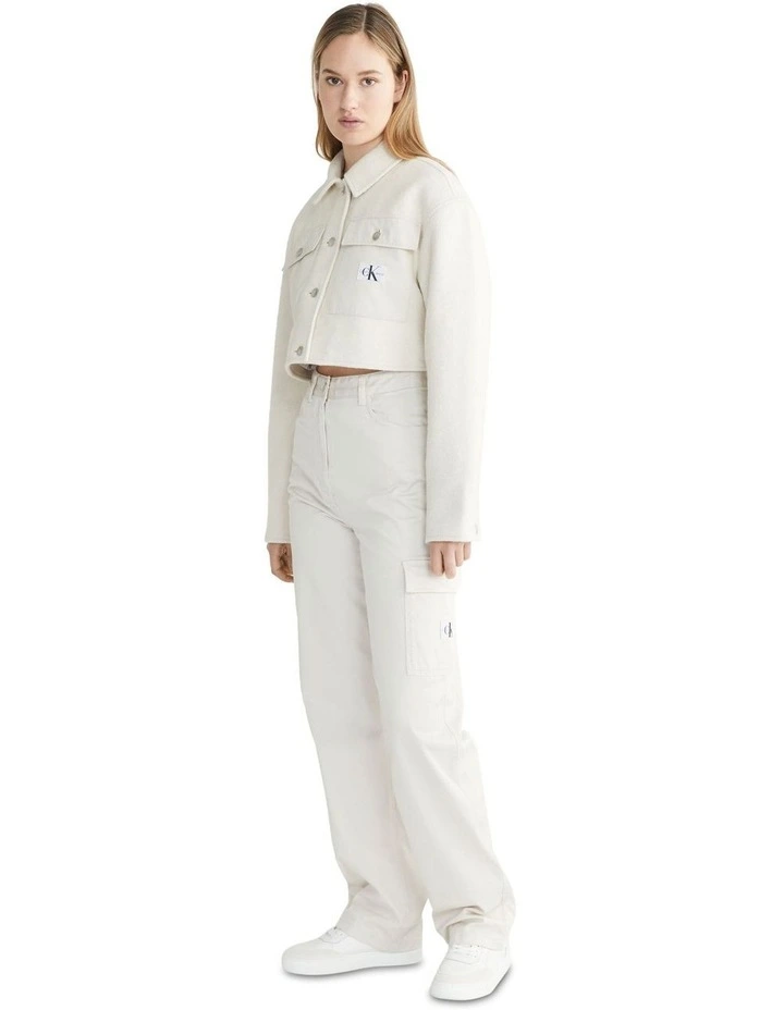 Stretch Twill High Rise Straight Jeans in Eggshell