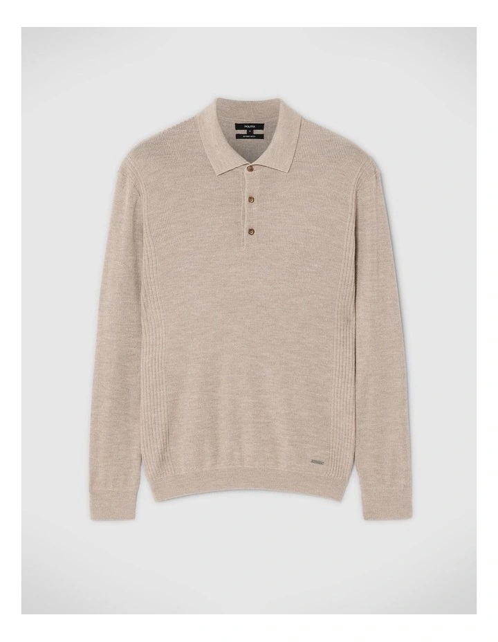 Long Sleeve Knitted Polo in Almond