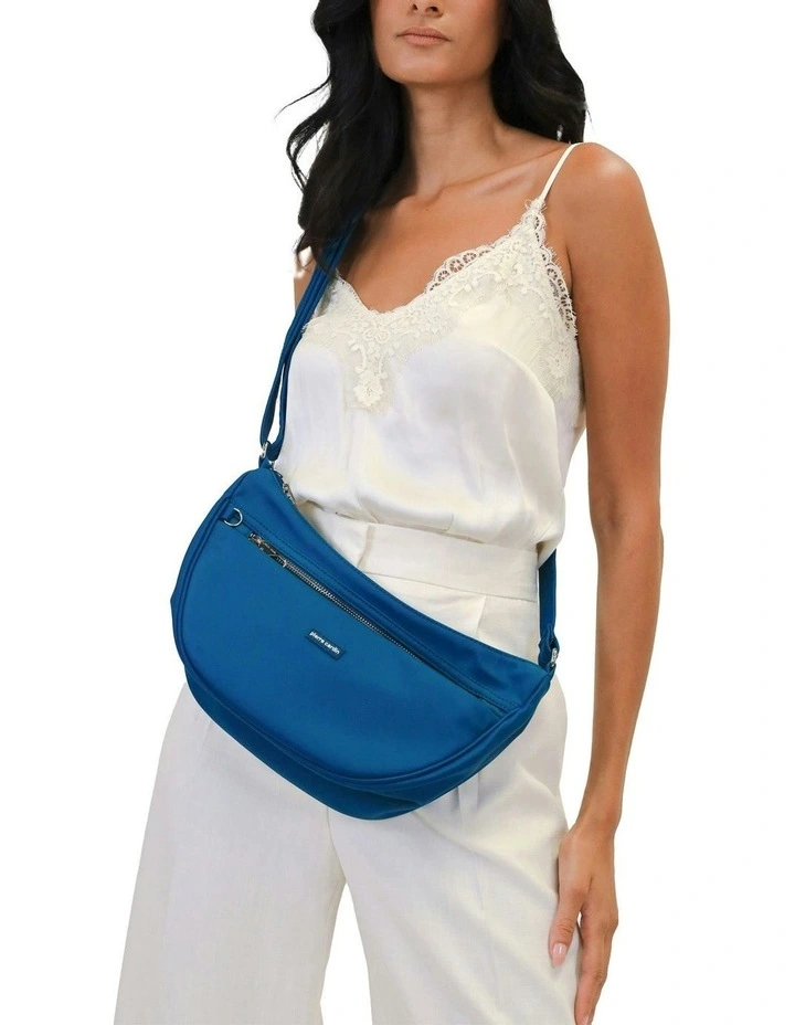 Pierre Cardin Anti-Theft Nylon Crescent Cross-body Bag in Turquoise