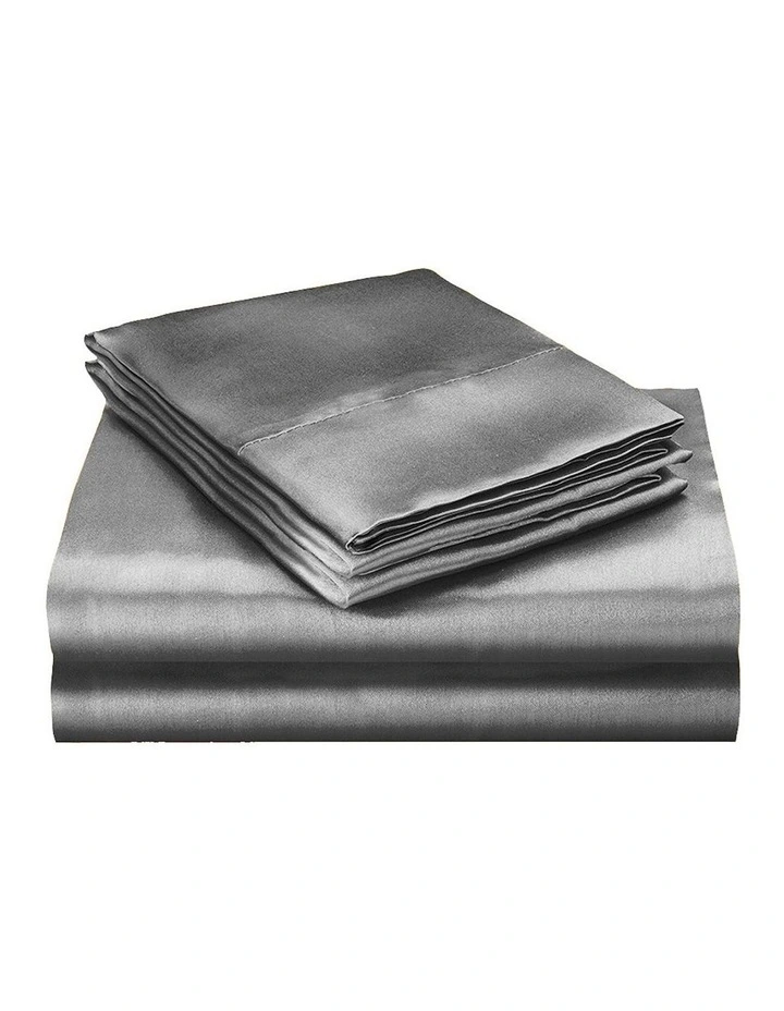 Silky Satin Bedspread Pillowcases Summer King Single Quilt Cover Set in Grey