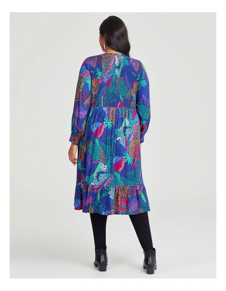 Natural Leaf Shirred Dress in Print
