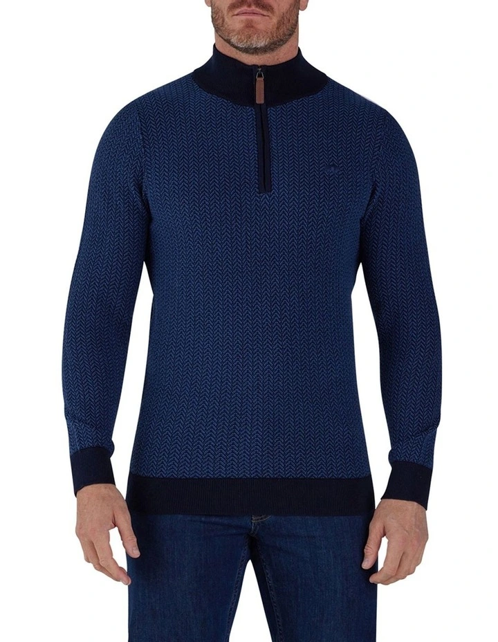 Herringbone Texture Quarter Zip in Navy