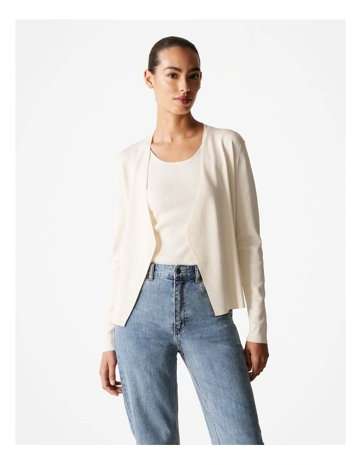 Fine Rib Waterfall Cardigan in Parchment