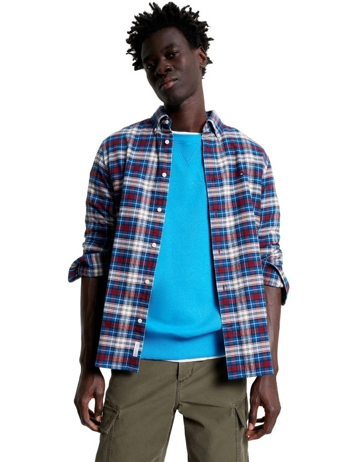Brushed Tommy Tartan Long Sleeve Shirt in Blue