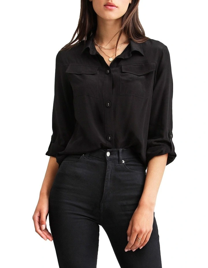 Eclipse Black Rolled Sleeve Blouse