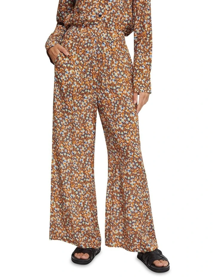 Chantel Floral Print Wide Leg Pants in Tan