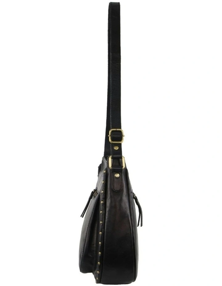 Leather Stud Detail Large Cross Body Bag in Black