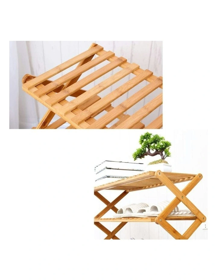 Eco Friendly Sturdy Foldable Bamboo Shoe Rack 6 Tier in Brown