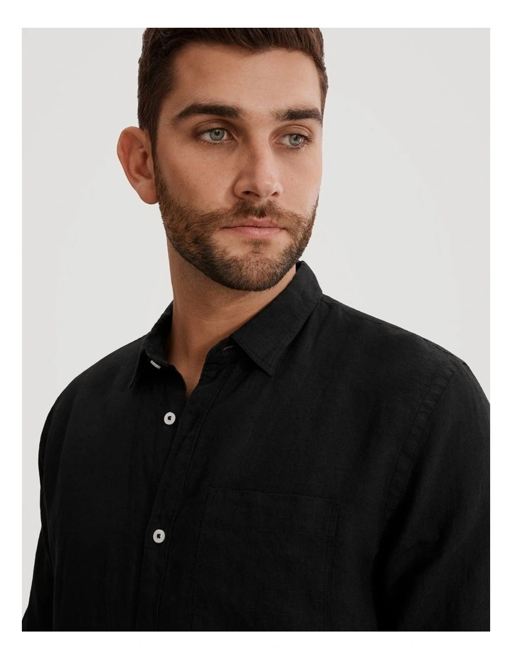 Regular Fit Organically Grown Linen Shirt in Black
