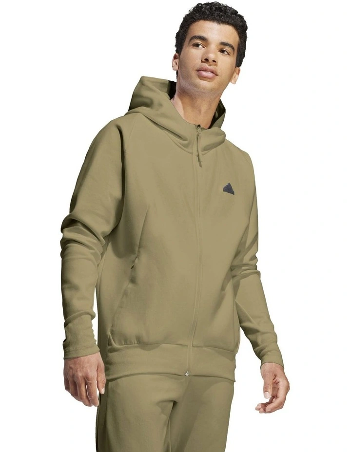 Z.N.E. Premium Full-Zip Hooded Track Top in Olive Strata