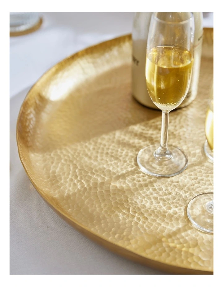 Alma Beaten Round Tray 50x50cm in Gold