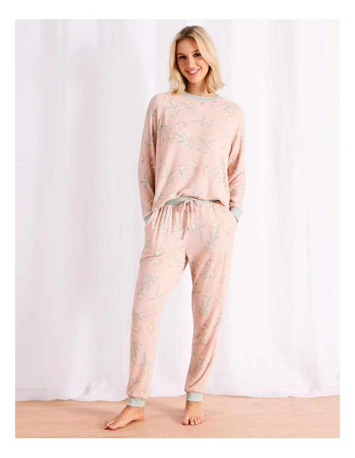 Brushed Knit Pant in Beige Floral