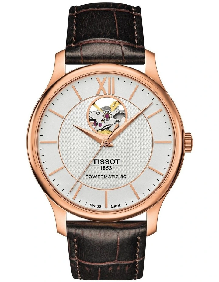 Tradition Powermatic 80 Open Heart T0639073603800 Automatic Watch in Rose Gold