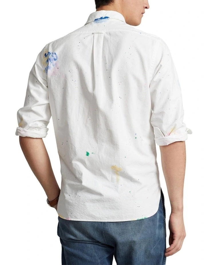 Classic Fit Paint-Splatter Oxford Shirt in White