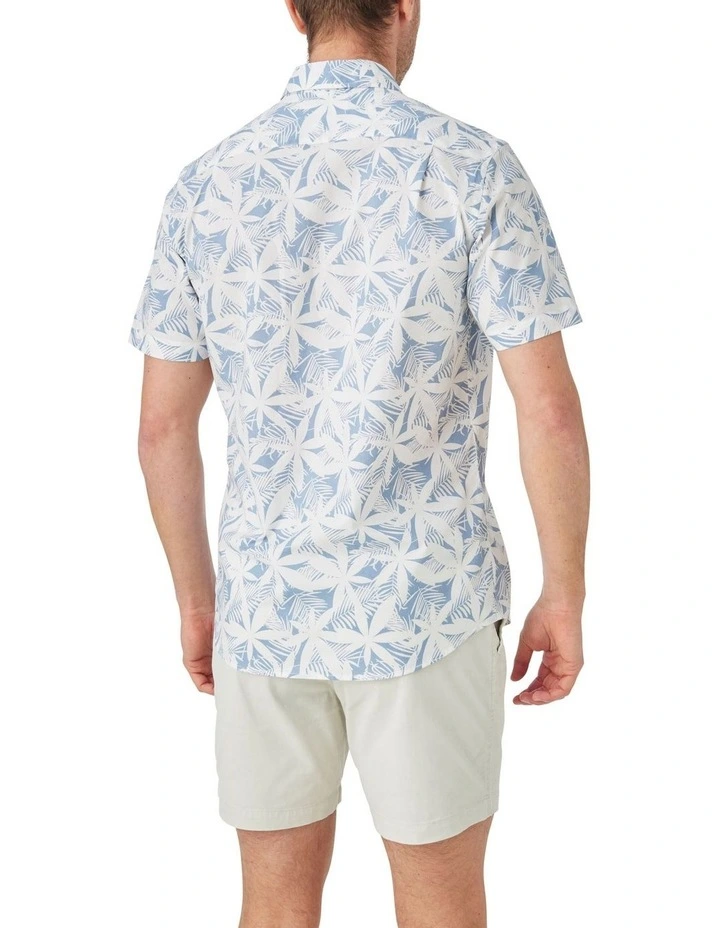 Pronto Floral Print Shirt in Dusty Blue