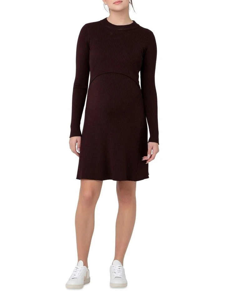 Hailey Rib Knit Nursing Dress in Brown