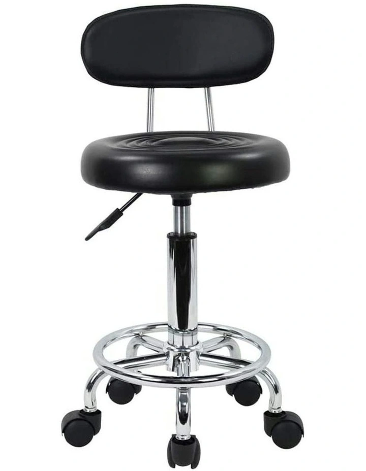 Backrest Round Salon Stool with Adjustable Height in Black