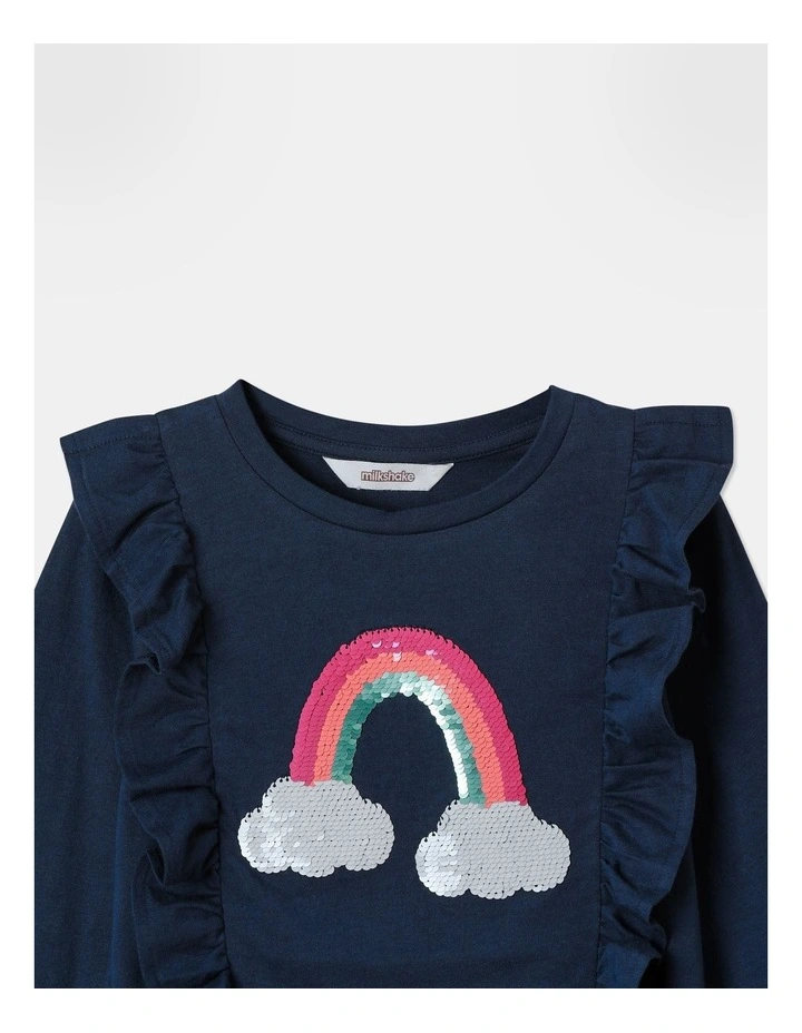 Flip Sequin Rainbow Top (3-8 Years) in Navy