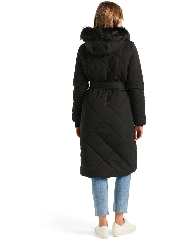 Tessa Quilted Longline Puffer Jacket in Black