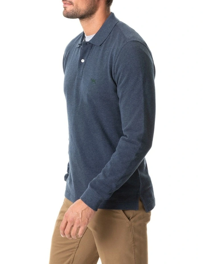 Long Sleeve Gunn Polo in Deep Ocean