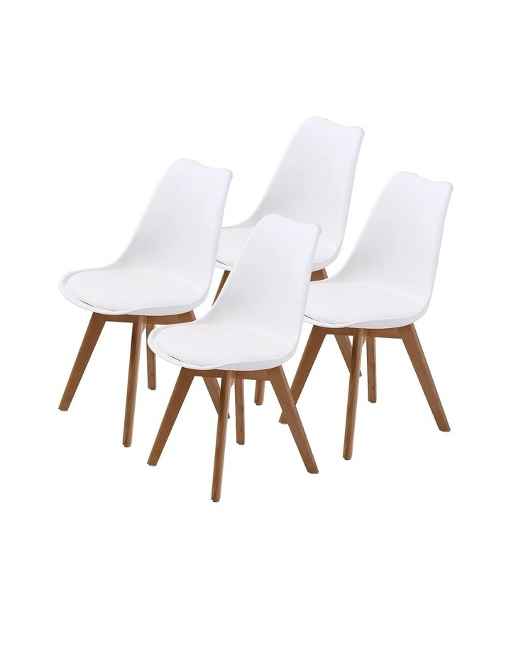 Padded Seat Retro Dining Chair 4 Set in White